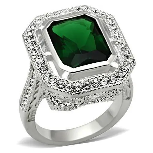 SS002 - Silver 925 Sterling Silver Ring with Synthetic Synthetic Glass in Emerald