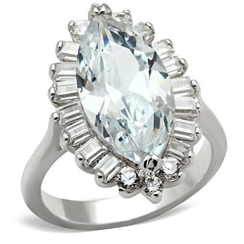 SS027 - Silver 925 Sterling Silver Ring with AAA Grade CZ  in Clear