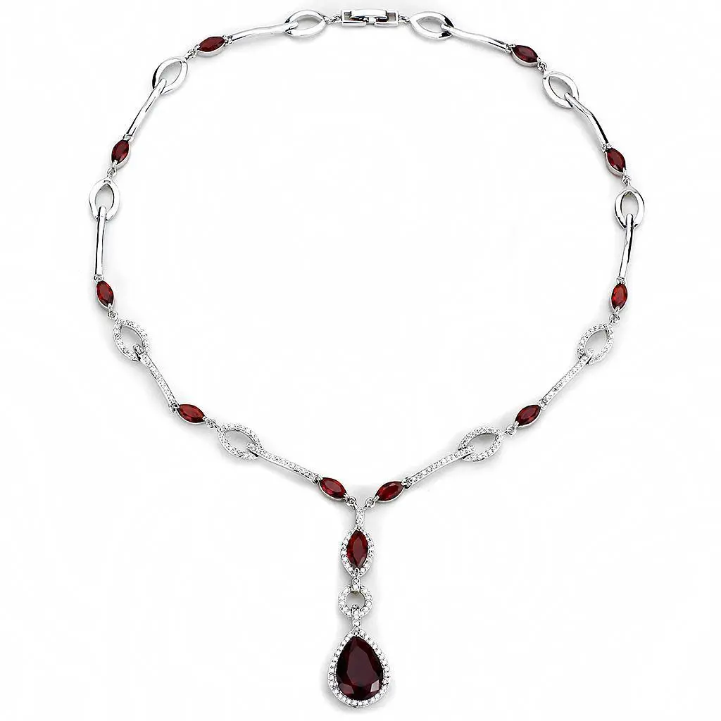 3W1423 - Rhodium Brass Jewelry Sets with Synthetic Synthetic Glass in Garnet