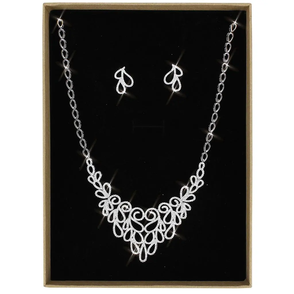 3W1426 - Rhodium Brass Jewelry Sets with AAA Grade CZ  in Clear