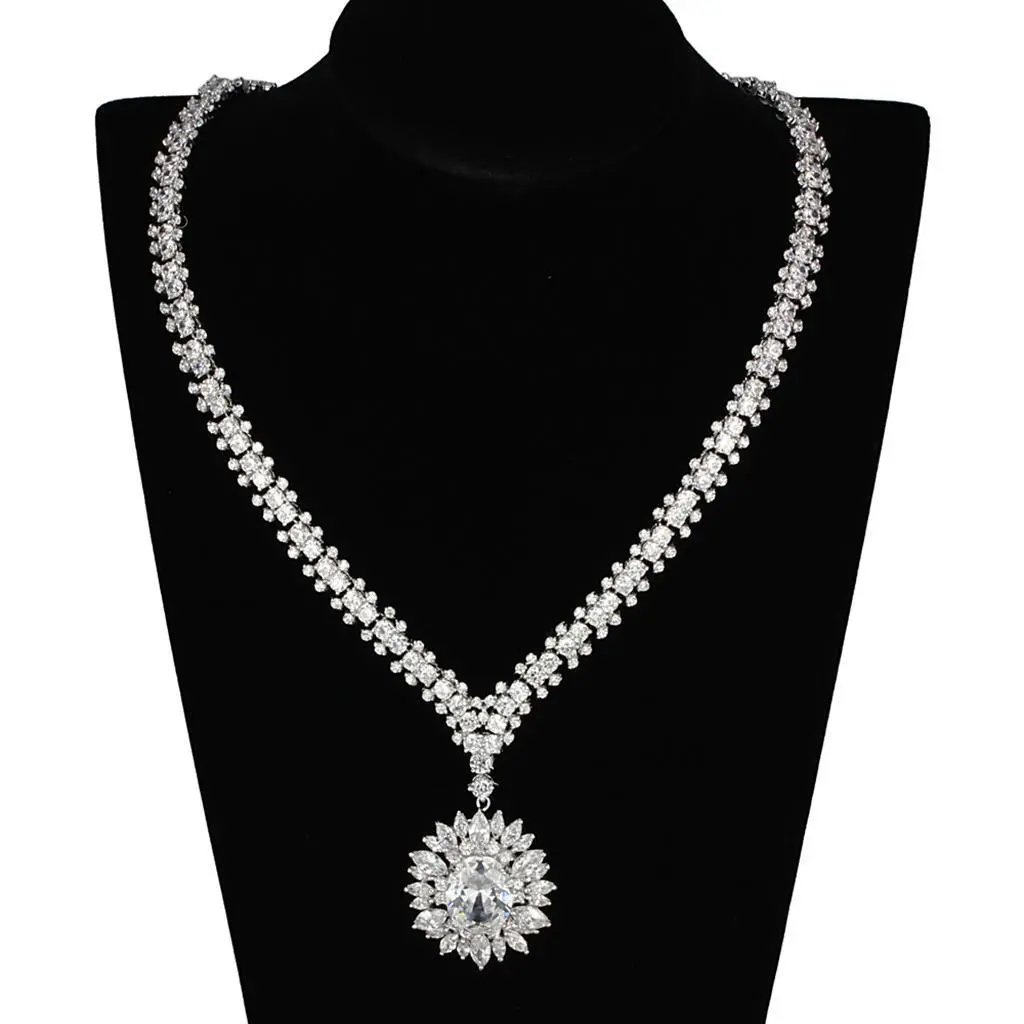 3W927 - Rhodium Brass Jewelry Sets with AAA Grade CZ  in Clear