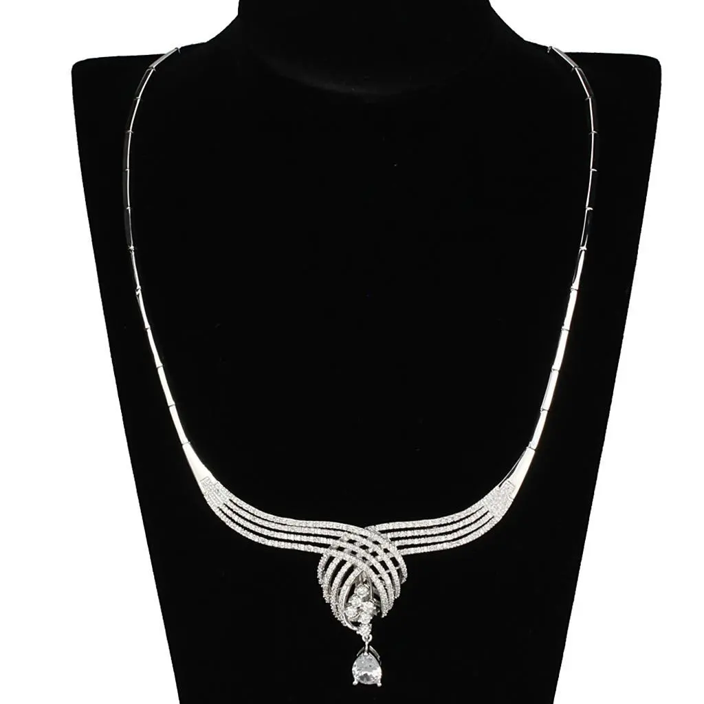 3W924 - Rhodium Brass Jewelry Sets with AAA Grade CZ  in Clear