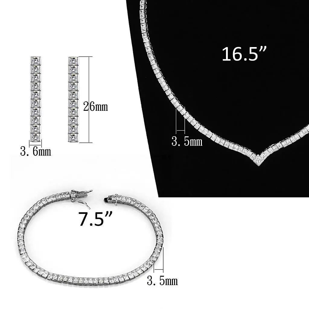 3W938 - Rhodium Brass Jewelry Sets with AAA Grade CZ  in Clear