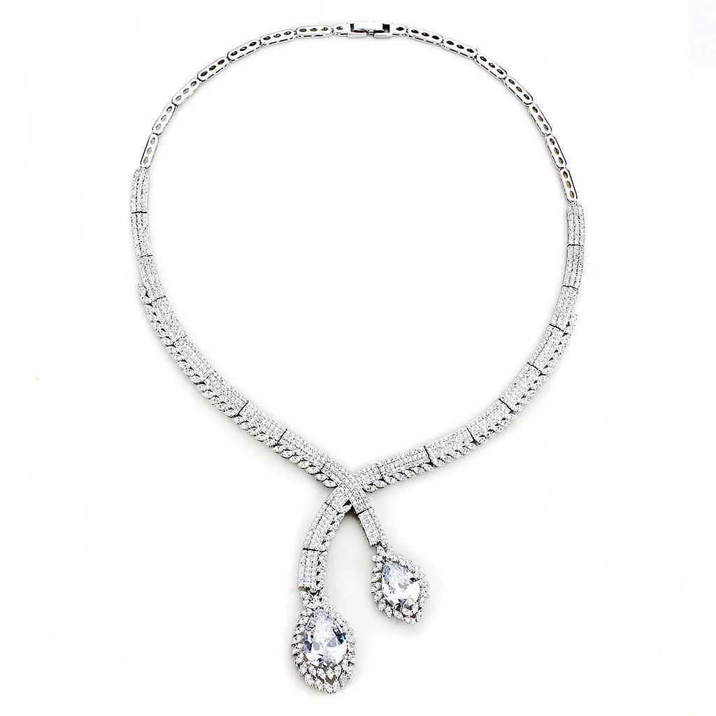 3W1416 - Rhodium Brass Jewelry Sets with AAA Grade CZ  in Clear