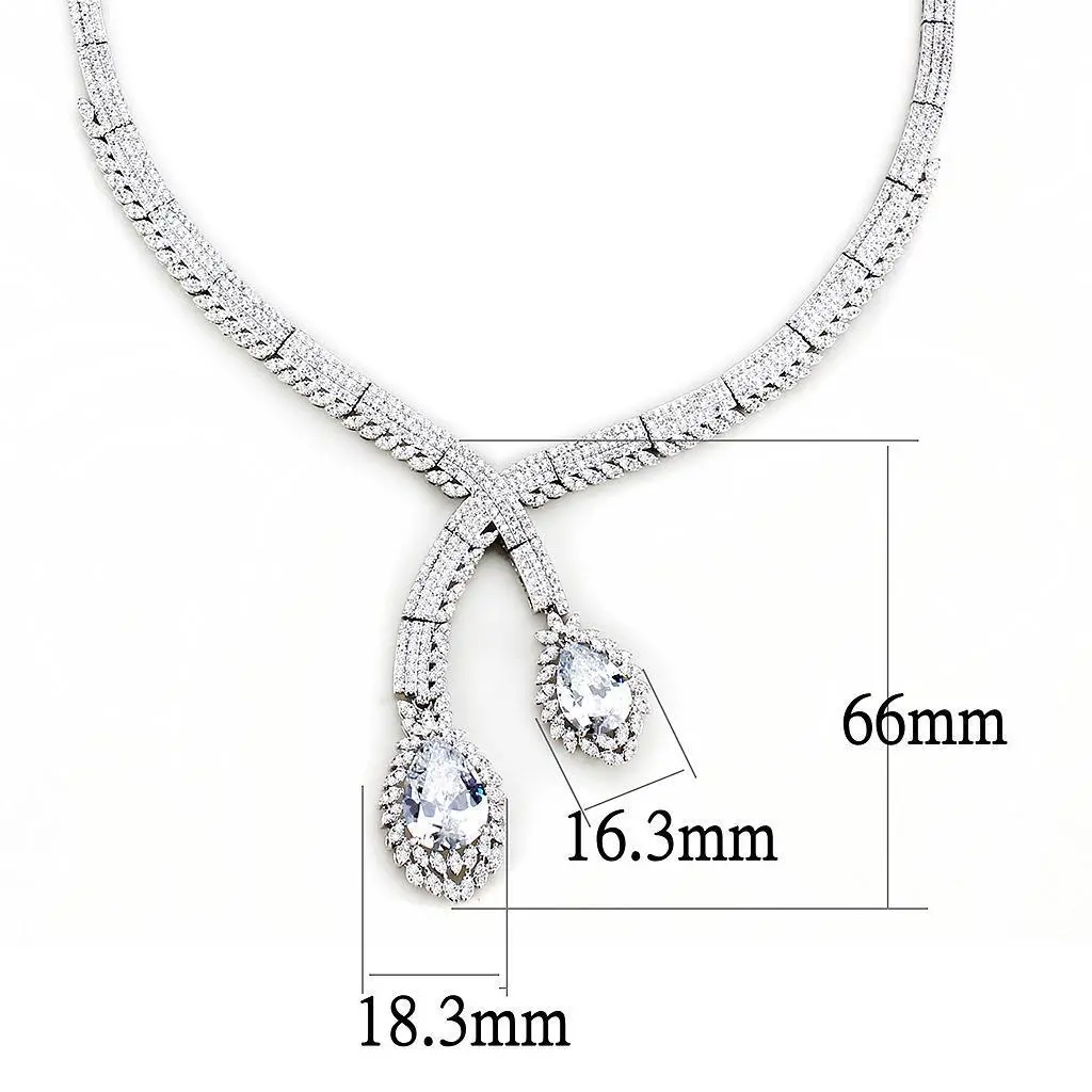 3W1416 - Rhodium Brass Jewelry Sets with AAA Grade CZ  in Clear