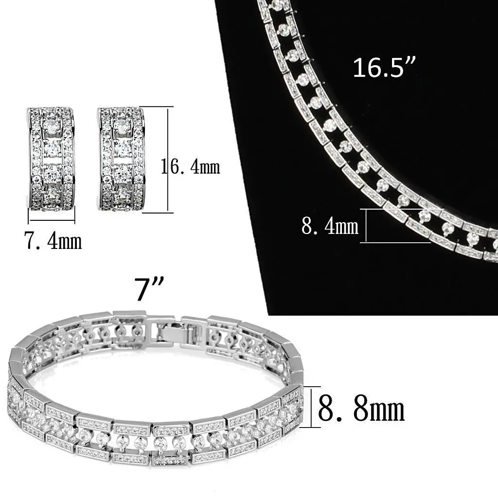 3W944 - Rhodium Brass Jewelry Sets with AAA Grade CZ  in Clear