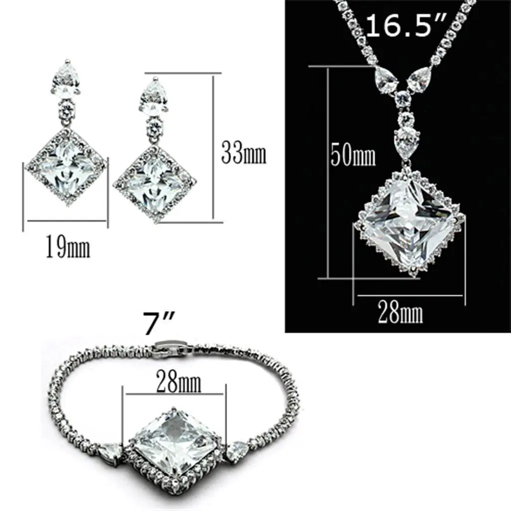 LO2341 - Rhodium Brass Jewelry Sets with AAA Grade CZ  in Clear