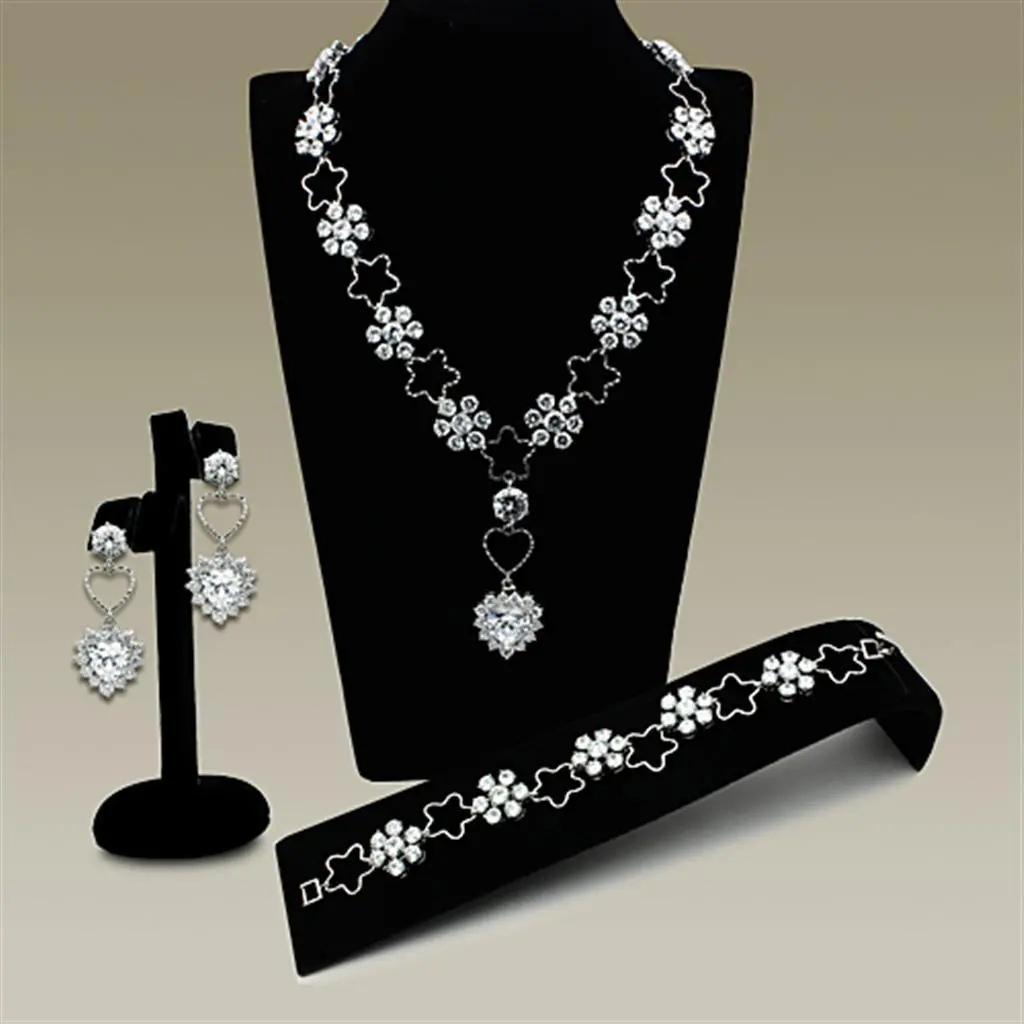LO2357 - Rhodium Brass Jewelry Sets with AAA Grade CZ  in Clear