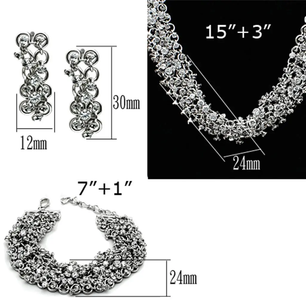 LO2344 - Rhodium Brass Jewelry Sets with AAA Grade CZ  in Clear