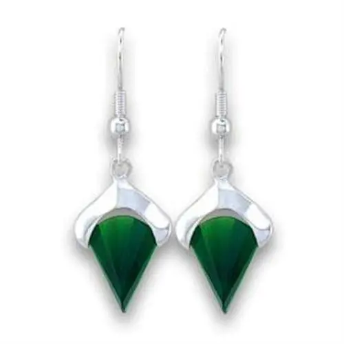 LOA567 - Silver 925 Sterling Silver Earrings with Synthetic Synthetic Glass in Emerald