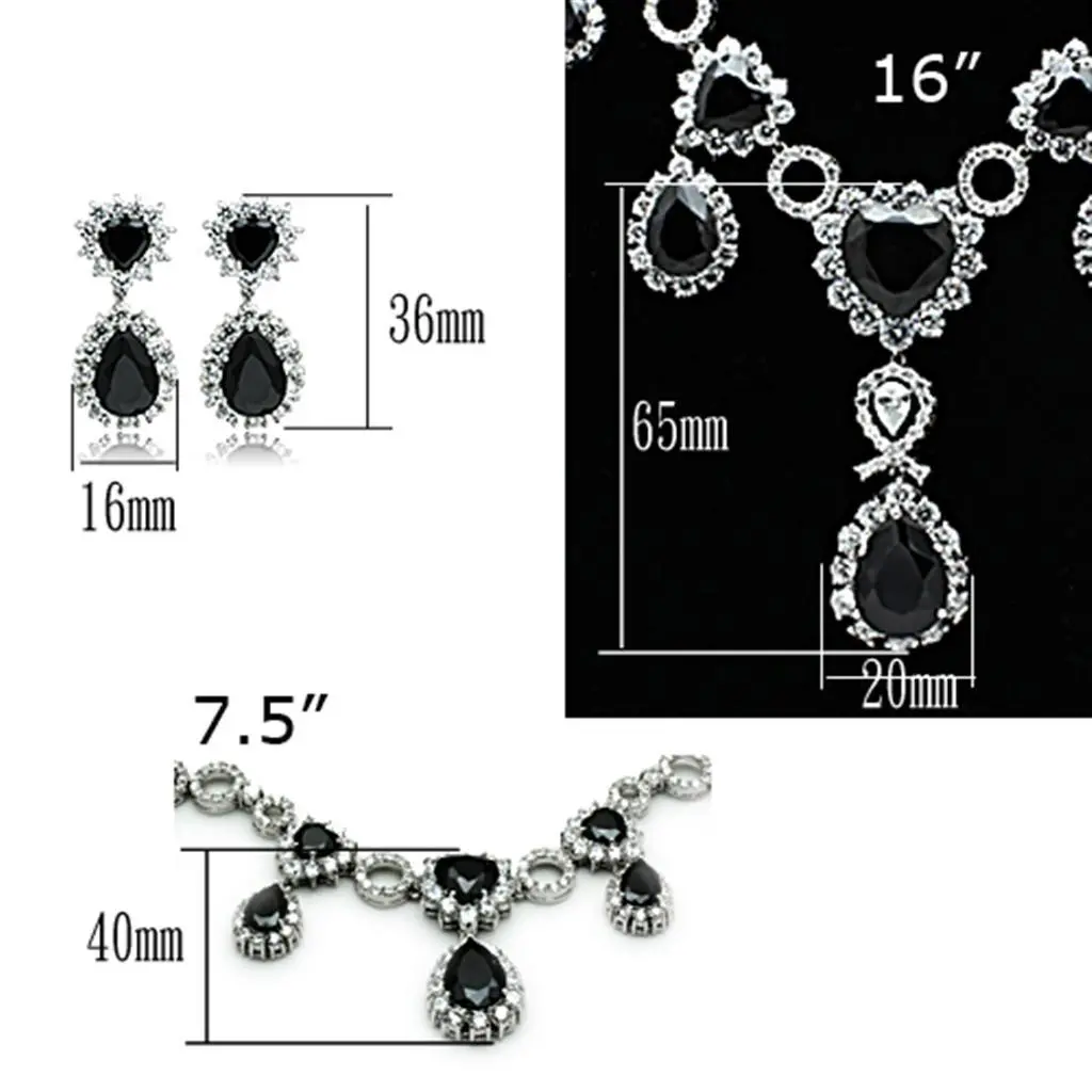 LO2325 - Rhodium Brass Jewelry Sets with AAA Grade CZ  in Jet