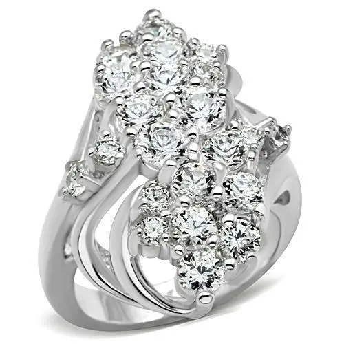 SS016 - Silver 925 Sterling Silver Ring with AAA Grade CZ  in Clear