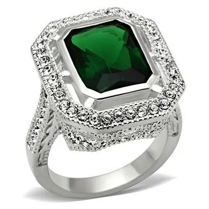 SS002 - Silver 925 Sterling Silver Ring with Synthetic Synthetic Glass in Emerald