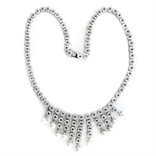 LOA559 - Rhodium 925 Sterling Silver Necklace with Synthetic Pearl in White