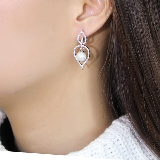 Rhodium 925 Sterling Silver Earrings with Semi-Precious Glass